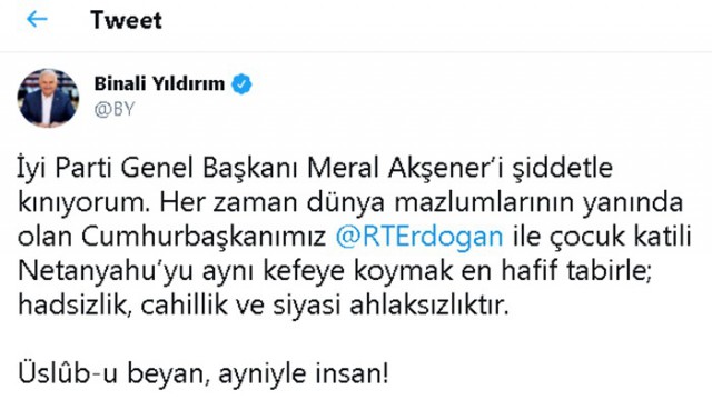 Binali Yıldırımdan Meral Akşenerin ifadelerine sert tepki