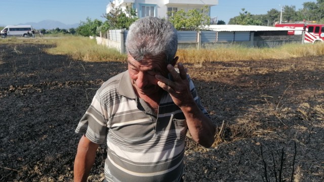 Buğday tarlasında çıkan yangın, tarla sahibini gözyaşlarına boğdu