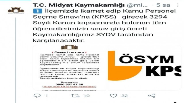 Kaymakamdan KPSSye girecek olan öğrencilere maddi destek