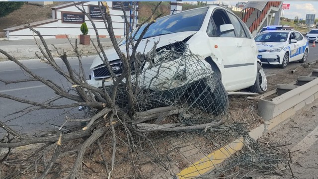 Refüje çarpan aracın alkollü sürücüsü yaralandı